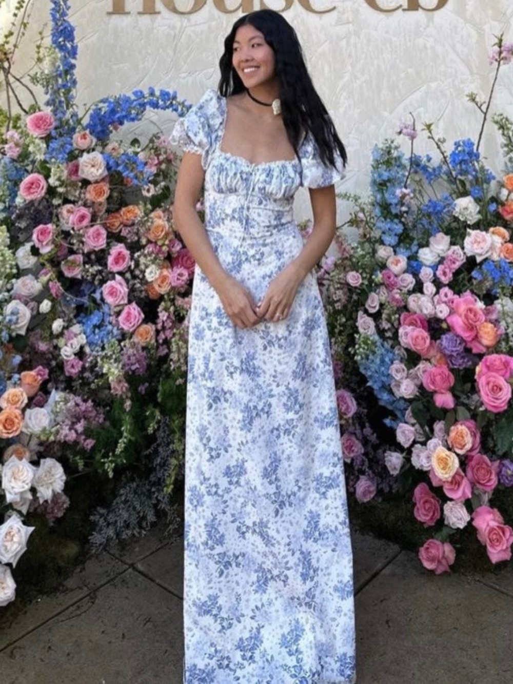 NEW House of CB Felizia Dress Blue Print + White Large with Regular Cup - Picture 10 of 17